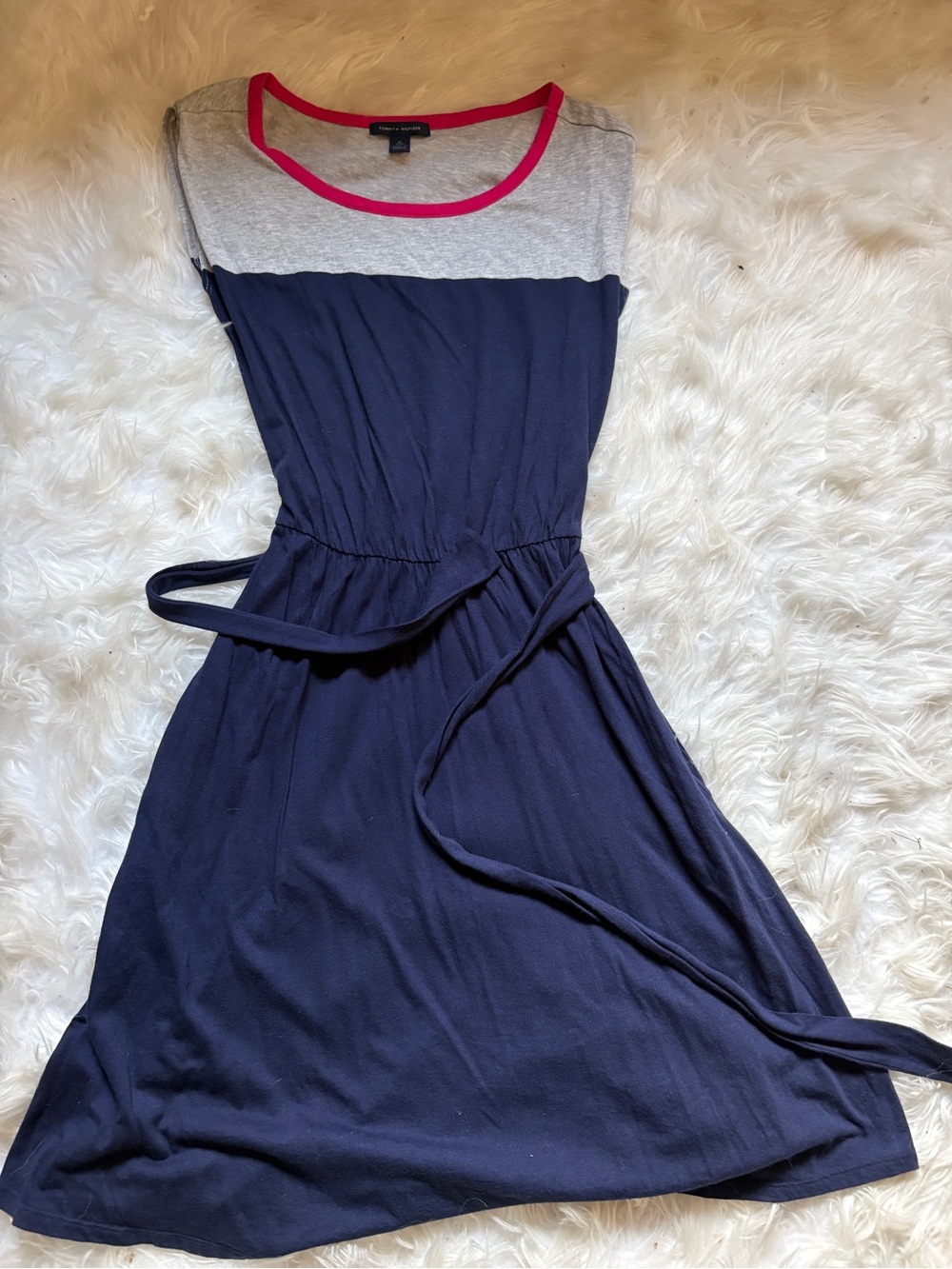 Tommy Hilfiger Navy, Gray & Pink Trim Midi Dress